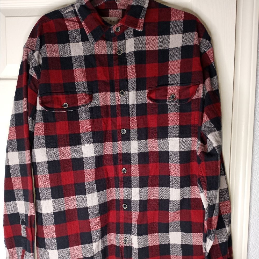 Jachs Button Down Shirt Mens 2XL Long Sleeve 100% Cotton Plaid Flannel Red